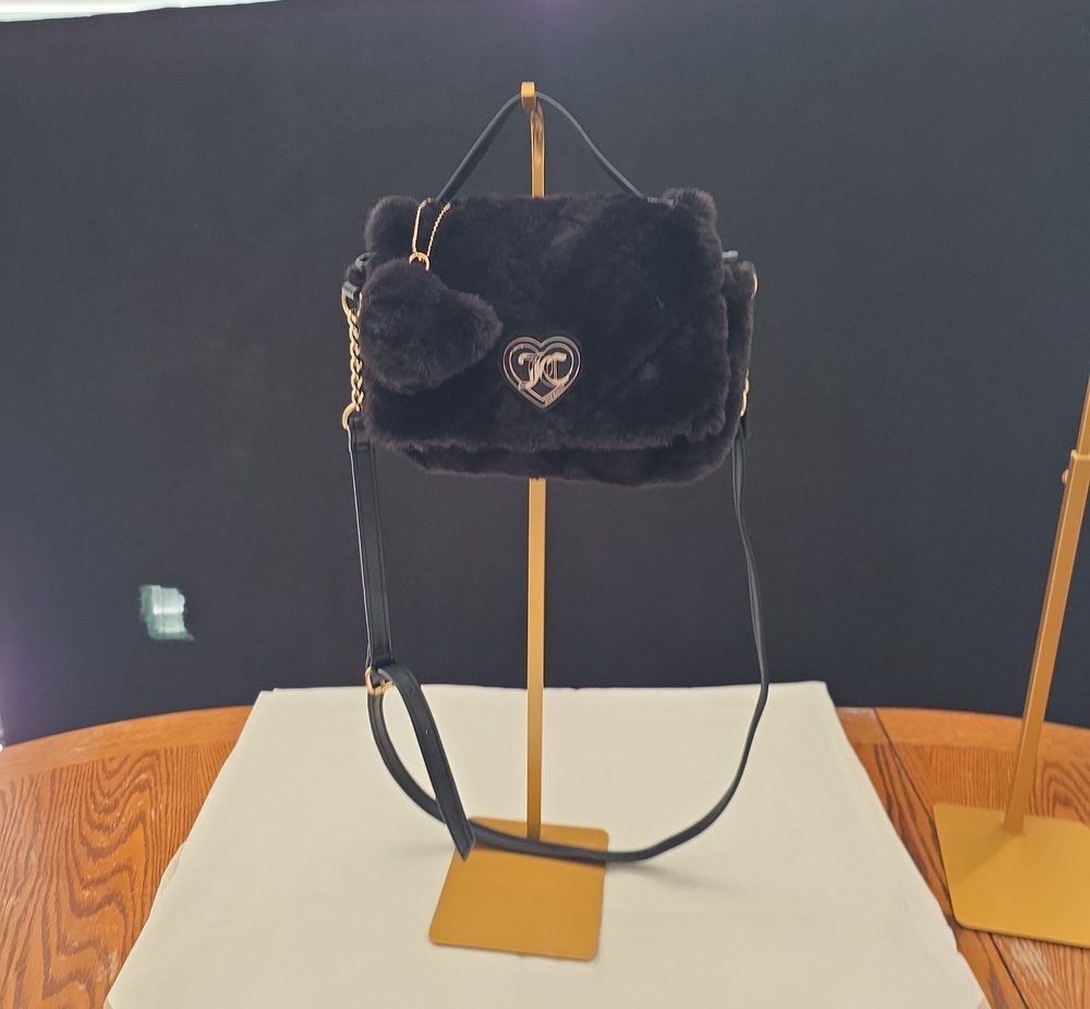 Black Faux Fur Heart Accent Crossbody Bag
